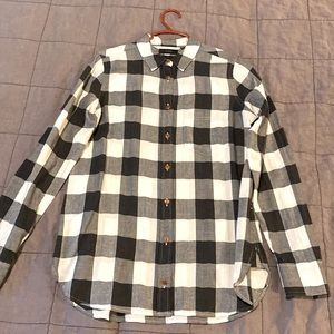 J.Crew buffalo check boy fit button down shirt gray and white size 2